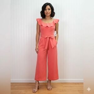 Antonio Melani Women's Ruffle Scoop Neck Jumpsuit with Flowy Wide-Leg Design